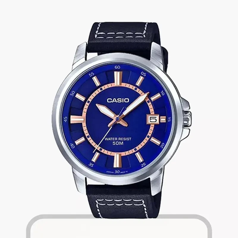 Casio Leather Strap Blue Dial Men's Watch | MTP-E130L-2A1V